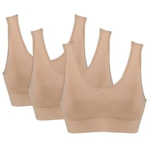 Genie Bra Women’s 3 Bra Pack Nude Beige Seamless Wireless Bra Size 4x